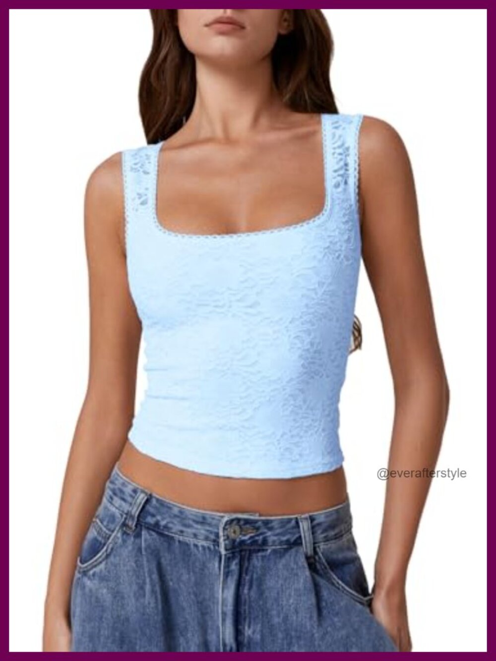 QINSEN Lace Trim Square Neck Sleeveless Double-Layer Tank Top